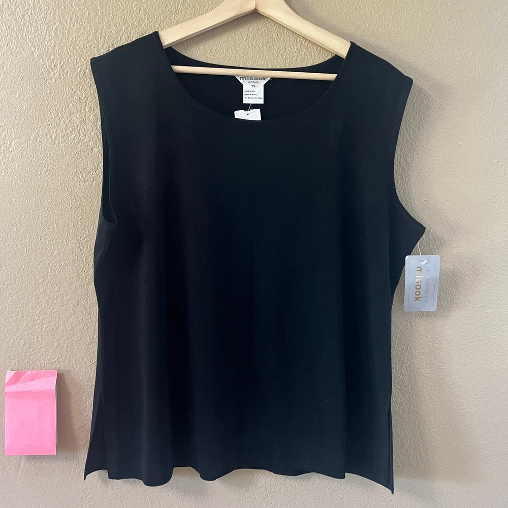 NEW Misook Classic Round neck knit tank top in black size 2X